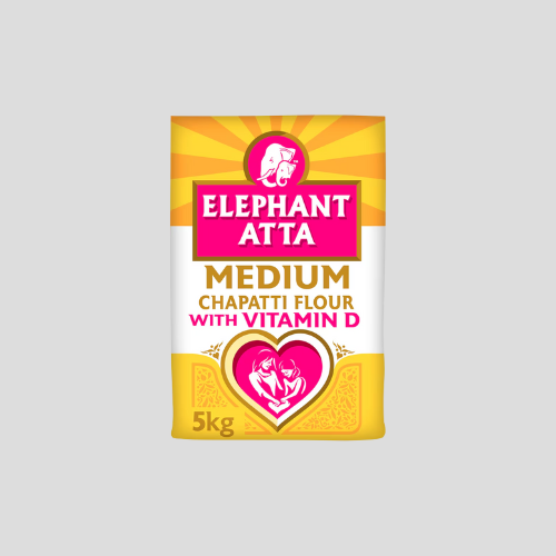 Elephant Atta Medium Chapatti Flour with Vitamin D 5kg - Soft & Nutritious | Only £7.45 at IndianGroceryUK