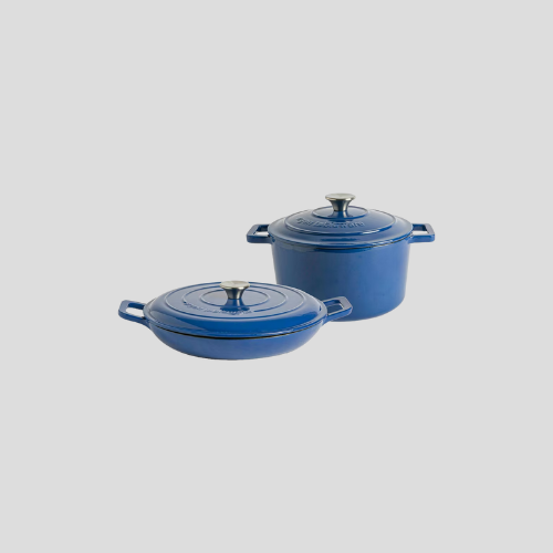 Argon Tableware 2-Piece Cast Iron Casserole Dish Set – Hob to Oven, 2 Sizes, Midnight Blue – Only £65
