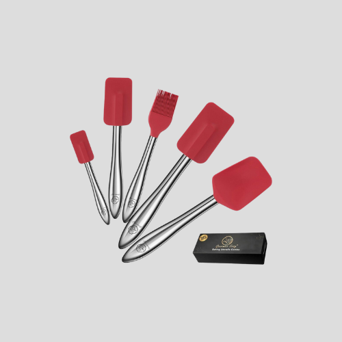 Gourmet Easy 5-Piece Silicone Spatula Set with Stainless Steel Handle – Red – Premium Kitchen Tools – Only £47