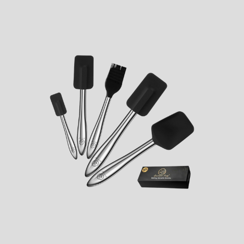 Gourmet Easy 5-Piece Silicone Spatula Set with Stainless Steel Handle – Black– Premium Kitchen Tools – Only £47