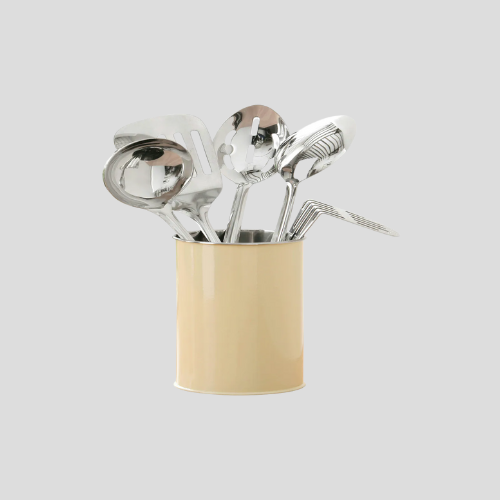 Interiors By Premier 5pc Cream Enamel Canister Kitchen Utensils Set – Utensil Holder & Cooking Tools for £30 | IndianGroceryUK