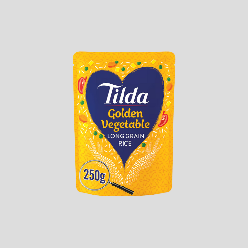 Tilda Microwave Golden Vegetable Rice 250g – Quick, Flavorful Rice for Just £1.20 at IndianGroceryUK