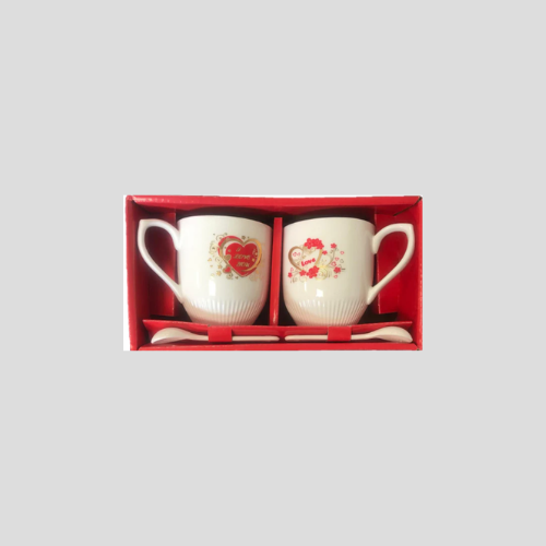 "Love You" Coffee & Tea Mug Set with Teaspoons – Set of 2