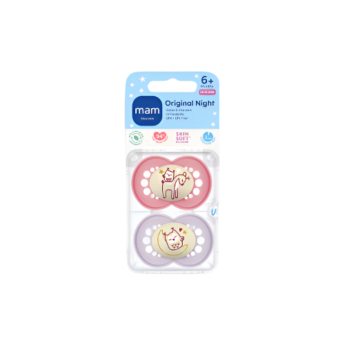 MAM Original Night Soothers 6+ Months – 2-Pack BPA-Free Glow-in-the-Dark Orthodontic Pacifiers