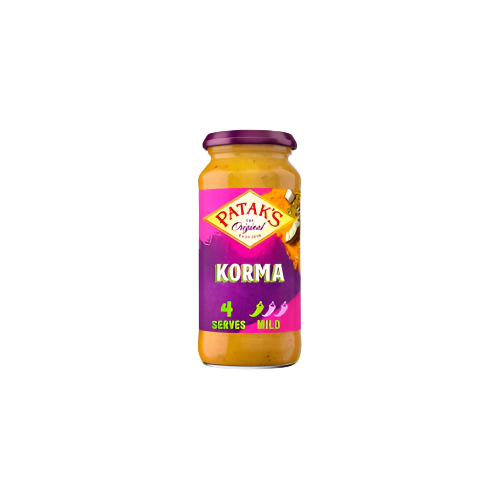 Patak’s Korma Curry Sauce 450g jar – mild Indian curry sauce with coconut and cream