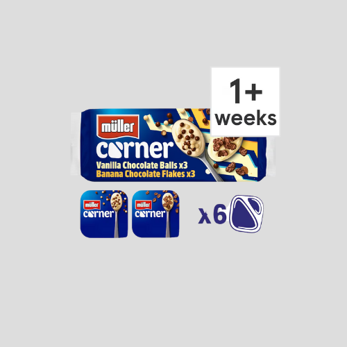 Müller Corner Vanilla & Banana Yogurts with Chocolate Balls & Flakes – 6 x 124g – Only £5 | Creamy & Delicious Snack