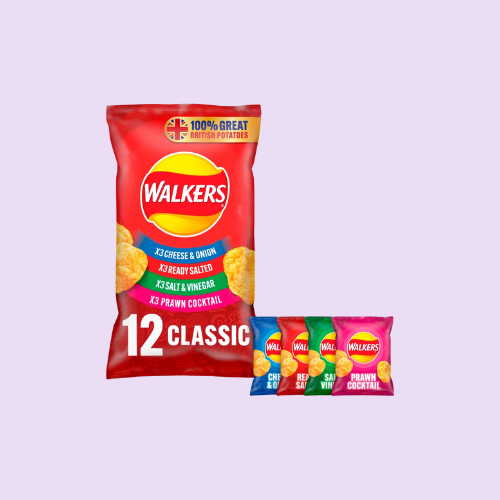Walkers Classic Variety Multipack Crisps 12x25g - Assorted Crunchy Snack Packs