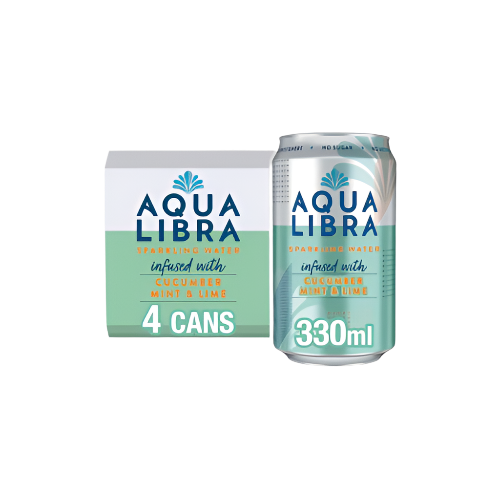 “Aqua Libra Sparkling Water Cucumber, Mint & Lime – 4x330ml Multipack Cans”