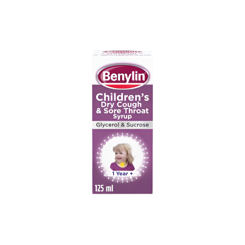 Benylin Children’s Cough & Sore Throat Syrup 125ml – Soothes Cough & Throat Pain – For Kids 3+