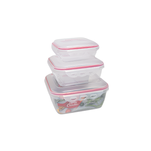 Betty Crocker 3-Piece Square Food Storage Containers Transparent with Red Lids