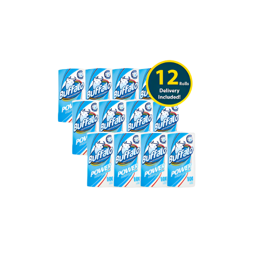 Buffalo Power Kitchen Towel – 3-Ply Ultra Absorbent White Rolls – 12-Pack with Delivery