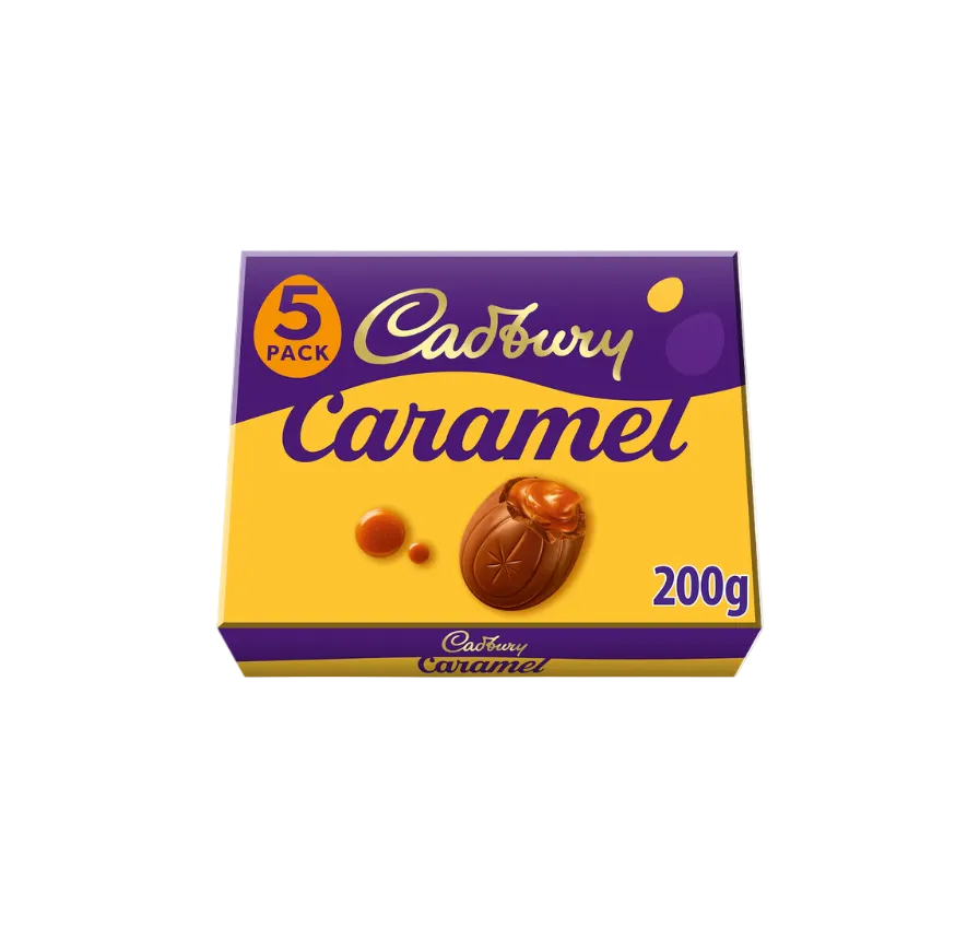 Cadbury Caramel Egg 5 Pack 195G milk chocolate eggs with gooey caramel filling from IndianGroceryUK