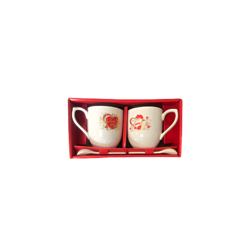 2-Piece Ceramic Coffee & Tea Mug Set with Stainless Steel Teaspoons – Gift or Daily Use