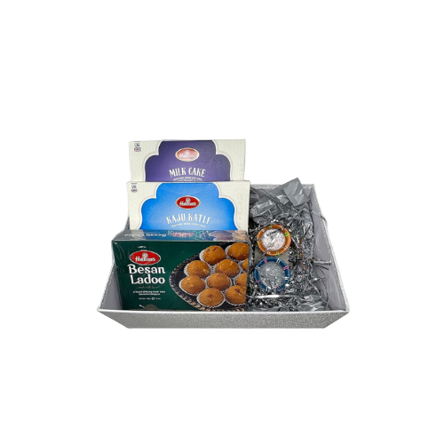 Diwali Gift Box with Haldiram Sweets and Decorative Diya