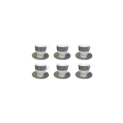 Black and White Dot Porcelain Coffee Tea Mug Set with Saucers – 12 Piece Set