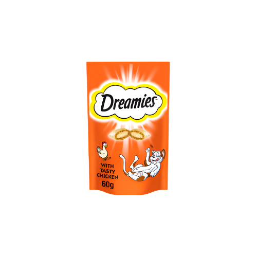 Dreamies Cat Treats Chicken 60g – Crunchy Biscuits with Soft Chicken Flavour