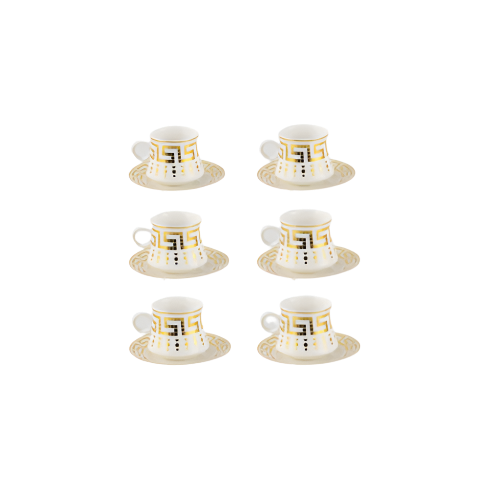 Durane Antico White & Gold 12-Piece Tea Set – Elegant 80ml Porcelain Cups and Saucers
