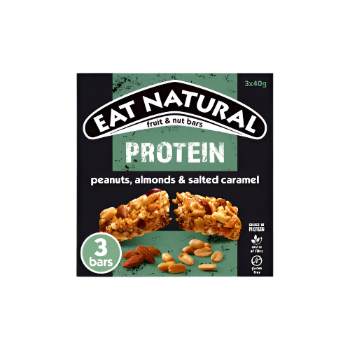 Eat Natural Fruit & Nut Protein Bars with Peanuts, Almonds & Salted Caramel – 3 x 40g | High-Protein Snack