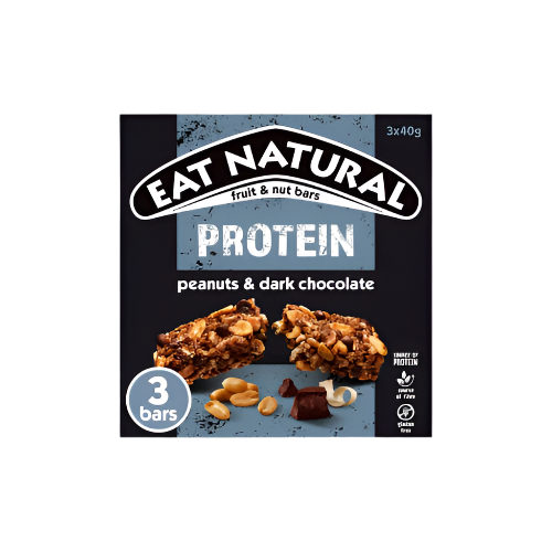 Eat Natural Protein Fruit & Nut Bars - Peanuts & Dark Chocolate (3 x 40g) – Healthy Snack Packed with Protein