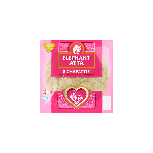 Elephant Atta Chapattis 360g – 8-pack of soft, round Indian flatbreads ready to heat and eat