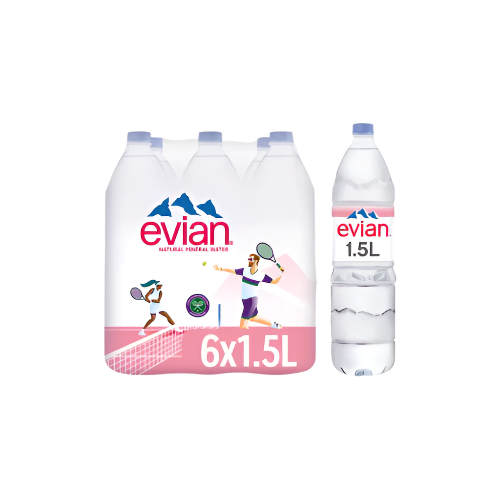 Evian Natural Mineral Water 6x1.5L – Premium Still Water from the French Alps