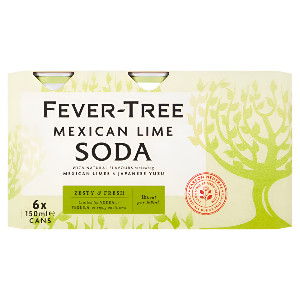 Fever-Tree Zesty Mexican Lime Soda 6-pack with vibrant green citrus branding – perfect mixer for tequila or vodka