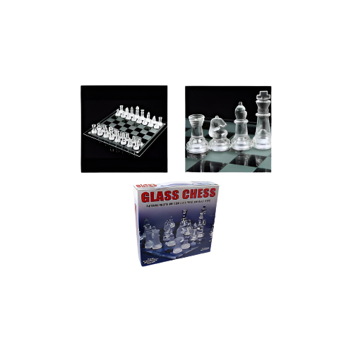 Elegant 38cm Glass Chess Board Game with Clear and Frosted Glass Pieces – IndianGroceryUK