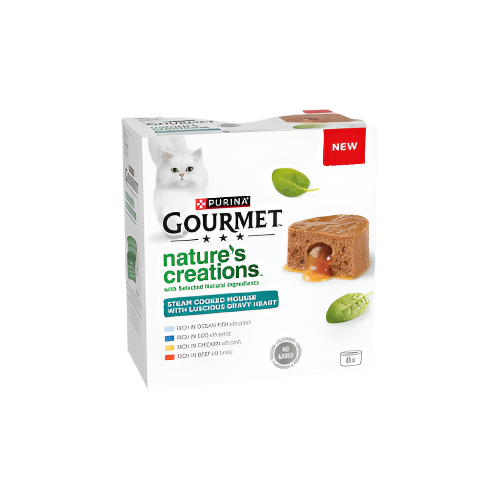 Gourmet Nature’s Creations Gravy Heart Wet Cat Food 8x85g – Natural & Delicious