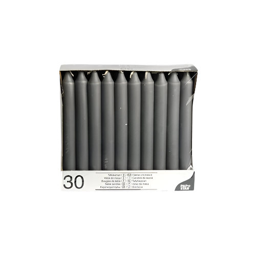 Pack of 30 Grey 8-Inch Table Candles – Elegant Long-Burning Dinner Candles