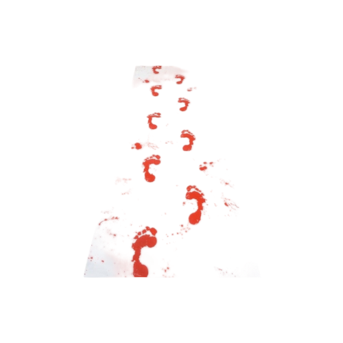 4.5-meter Halloween bloody footprint carpet runner laid out on the floor with realistic blood stains and spooky footprints.