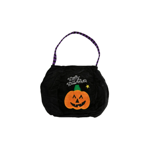 Black Halloween Plush Trick or Treat Bucket – Soft & Reusable for Kids