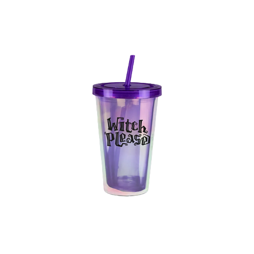 "Halloween Tumbler with Straw – Witch Please Design in Purple and Black"