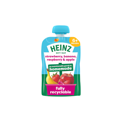 Heinz Strawberry, Raspberry & Banana Baby Food Fruit Puree Pouch 100g – Nutritious & Delicious Baby Puree for 4+ Months