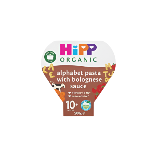 HiPP Organic Alphabet Pasta with Bolognese Sauce Toddler Tray Meal 10+ Months – 200g | Fun & Nutritious Toddler Meal
