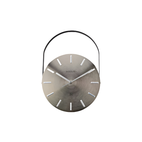 Interval Hanging Wall Clock – 30cm Silver Metal Wall Clock with Handle and Roman Numerals