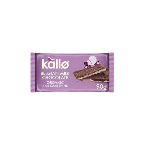 Kallo Organic Belgian Milk Chocolate Rice Cake Thins 90g | Light, Crispy & Chocolatey Snack
