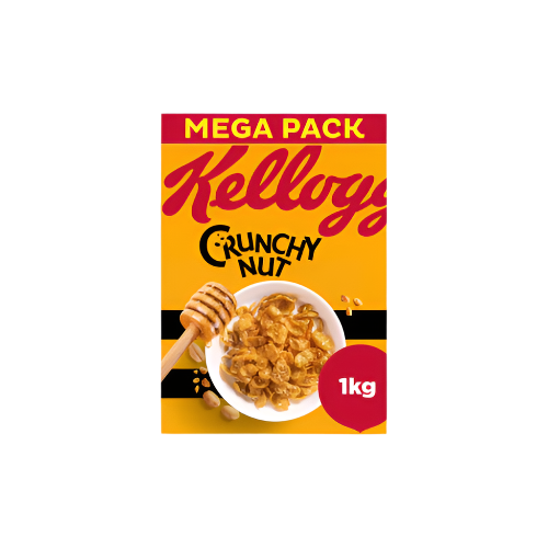 Kellogg’s Crunchy Nut Cereal 1kg box – honey and nut cornflakes breakfast cereal