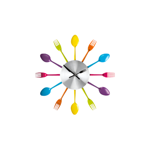 Maison by Premier Romero Multi-Coloured Cutlery Wall Clock – 34cm Colourful Metal Kitchen Clock with Fork & Spoon Design