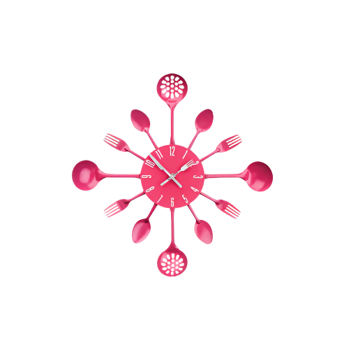 Maison by Premier Romero Pink Cutlery Wall Clock – 34cm Modern Kitchen Wall Clock with Fork & Spoon Design