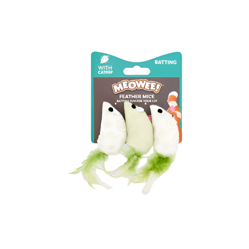 Meowee Feather Mice Cat Toy 3 Pack – Colorful Feathered Cat Toys