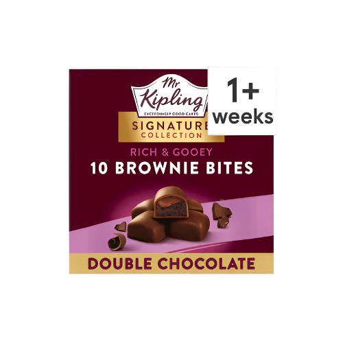 Mr Kipling Double Chocolate Gooey Brownie Bites – 10 Pack Mini Cakes