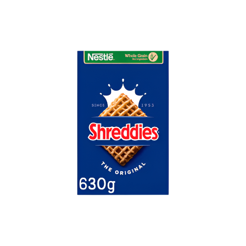 Nestlé Shreddies Original Cereal 630g box – whole grain breakfast squares rich in fibre and iron