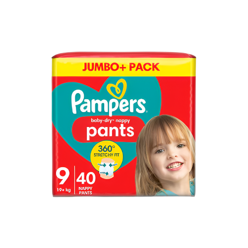 Pampers Baby Dry Nappy Pants Size 9 – Jumbo Pack (40 Nappies) | Leakproof & Comfortable