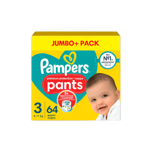 Pampers New Baby Nappy Pants Size 3 – 64 Nappies (Jumbo Pack) | Soft & Absorbent
