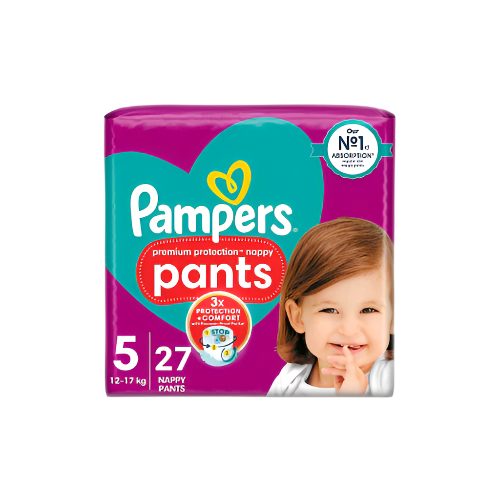 Pampers Premium Protection Nappy Pants Size 5 – 27 Pack | Ultra-Soft & Leak-Free Protection