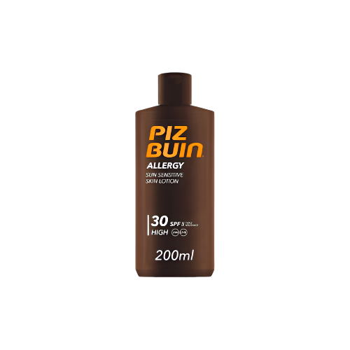 Front view of PIZ BUIN Allergy SPF30 200ml lotion – sun care for sensitive skin