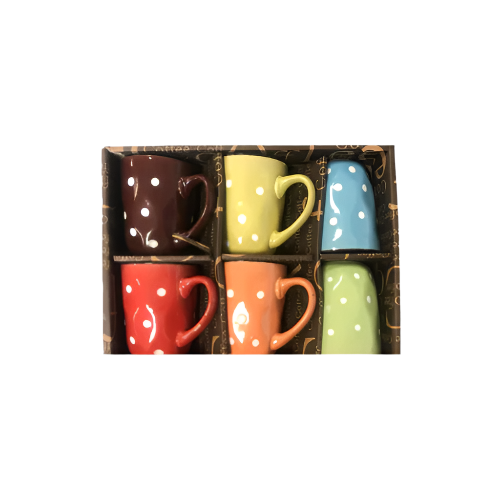 Polka Dot Ceramic Coffee and Tea Mug Set – 6-Piece Stylish Cup Set – IndianGroceryUK