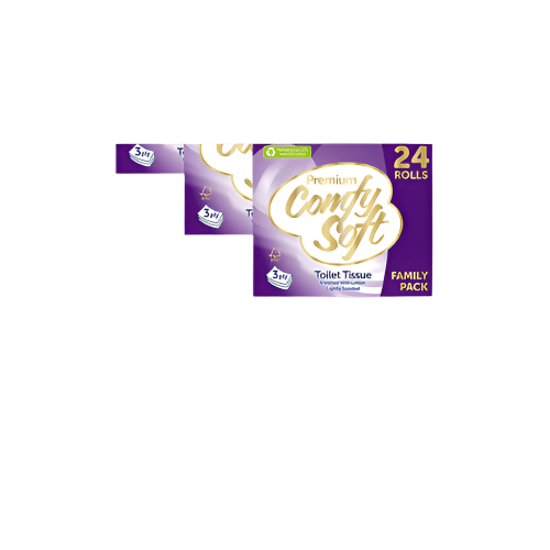 Premium Comfy Soft Quilted 3-Ply Toilet Tissue – 72 Rolls (3 x 24 Rolls) with Delivery Included