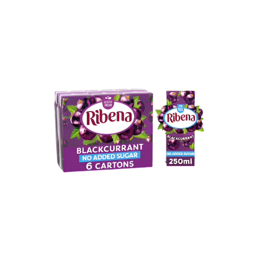 Ribena Blackcurrant Juice Drink No Added Sugar 6 x 250ml – Healthy & Refreshing