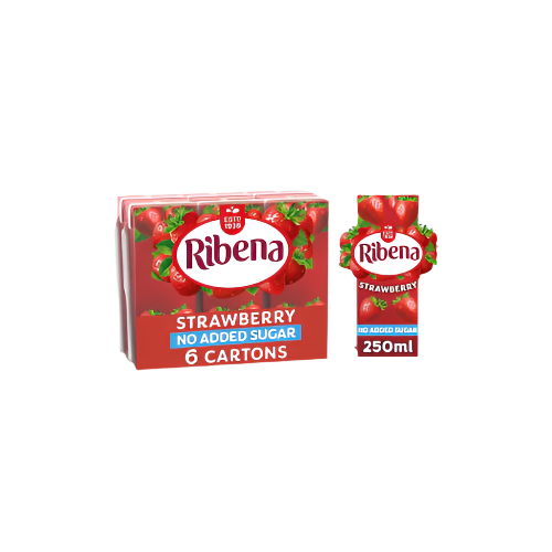 Ribena Strawberry Juice Drink 6 x 250ml – No Added Sugar, Refreshing & Healthy
